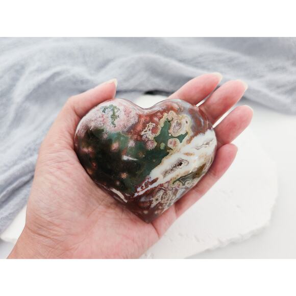 Ocean Jasper Puffy Heart Crystal Carving - Picture 7 of 8